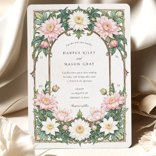 Convite Elegante Dahlia Art Nouveau Casamento Rosa Suave
