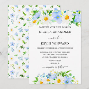 Convite Elegante Daisy e Não Me Esqueças Casamento