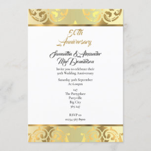 Convite Elegante damasco dourado aniversário de 50 anos de