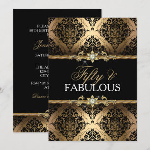 Convite Elegante Damasco Dourado Cinquenta e Fabul