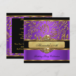 Convite Elegante Damasco Roxo Dourado Pérola Festa