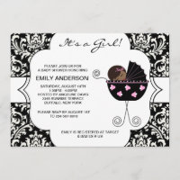 Elegante Damask Pink Black Baby Chá