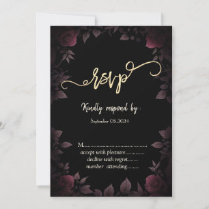 Convite Elegante Dark Burgundy Rosas Black RSVP