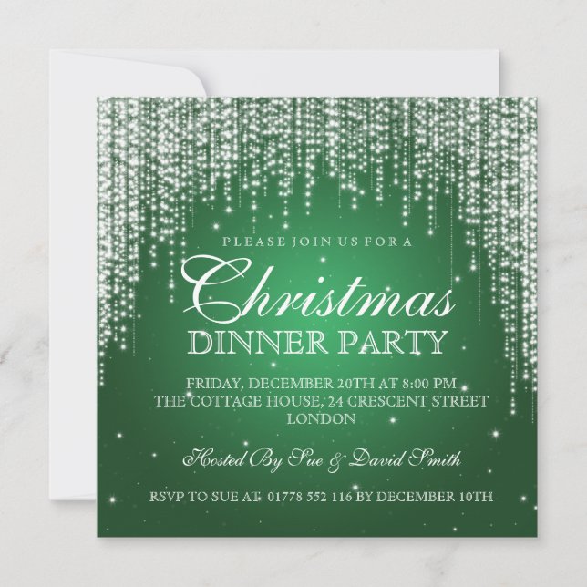 Convite Elegante Dazzle Christmas Holiday Party Green (Frente)