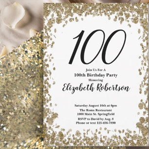 Convite Elegante de 100 Anos para Ela em Dourado