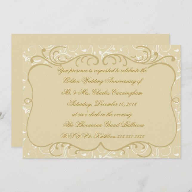 Convite Elegante de 50º Aniversário (Frente/Verso)