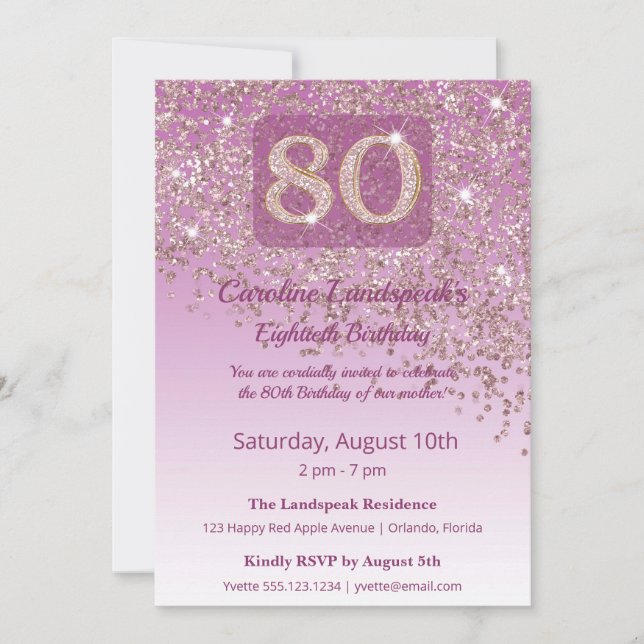 Convite Elegante de 80º Aniversário com Brilho Dou (Frente)