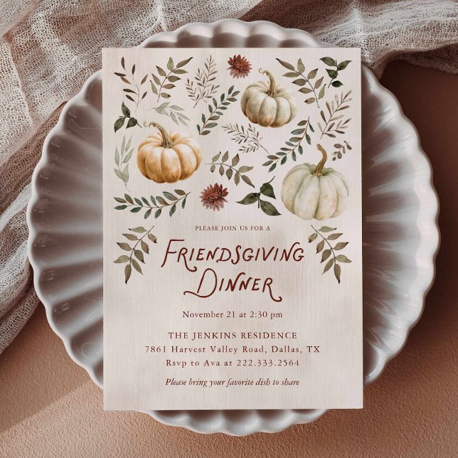 Convite Elegante de Ação de Graças com Abóboras pa (Pumpkin Friendsgiving Dinner Invitation)