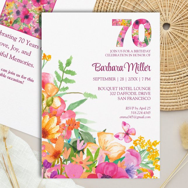 Convite Elegante de Borboleta Floral para 70º Aniv (Criador carregado)