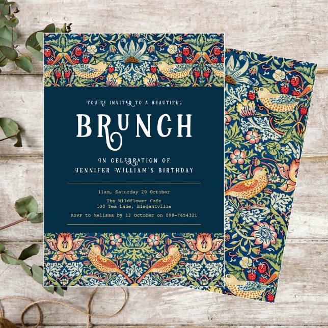 Convite elegante de brunch azul de William Morris (Criador carregado)