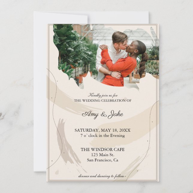 Convite Elegante de casamento com casal feliz (Frente)