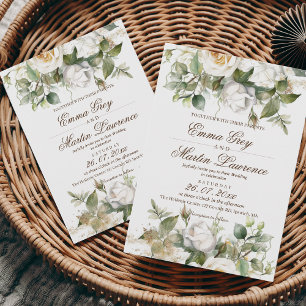 Convite Elegante de Casamento de Rosas Brancas