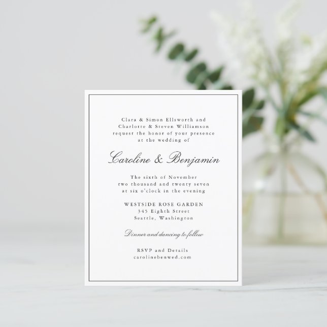 Convite Elegante De Casamento De Script Clássico D (Em pé/Frente)