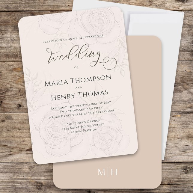 Convite Elegante De Casamento Floral De Blush (Elegant floral calligraphy wedding invitation )
