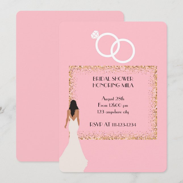 CONVITE ELEGANTE DE CHÁ DE NOIVA ROSA (Frente/Verso)