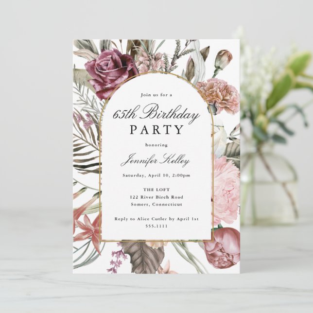 Convite Elegante de Festa de aniversário Botânica de Arch  (Em pé/Frente)