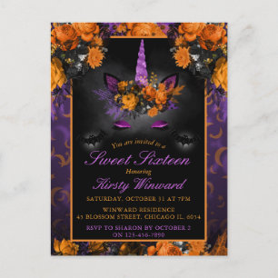 Convite Elegante de Flores de Halloween Unicórnio 