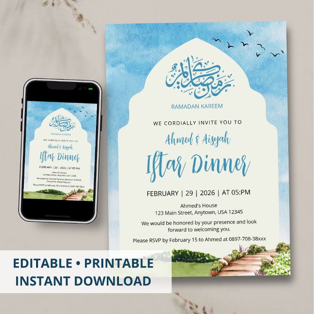 Convite Elegante de Iftar com Arco de Jardim em Aq (Criador carregado)