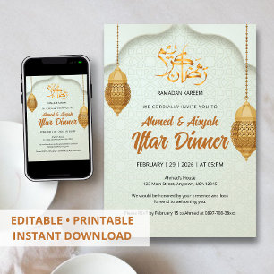 Convite Elegante de Iftar de Ramadan com Lanterna