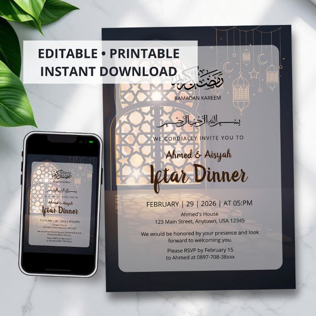 Convite Elegante de Iftar do Ramadan com Lanterna  (Criador carregado)