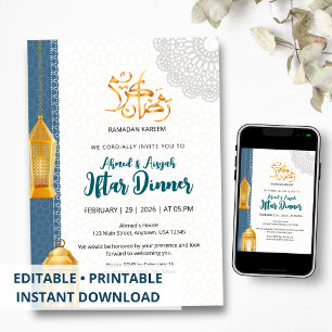 Convite Elegante de Iftar do Ramadão Islâmico Azul