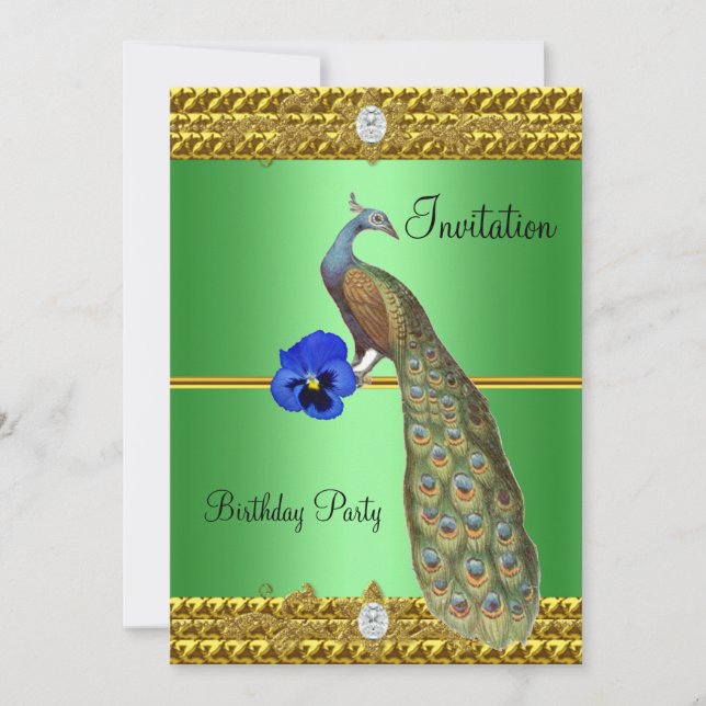 Convite Elegante de Pavão em Ouro (Frente)