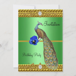 Convite Elegante de Pavão em Ouro