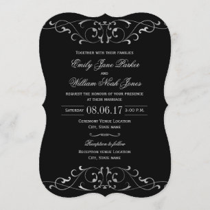 Convite elegante de prata preto do casamento