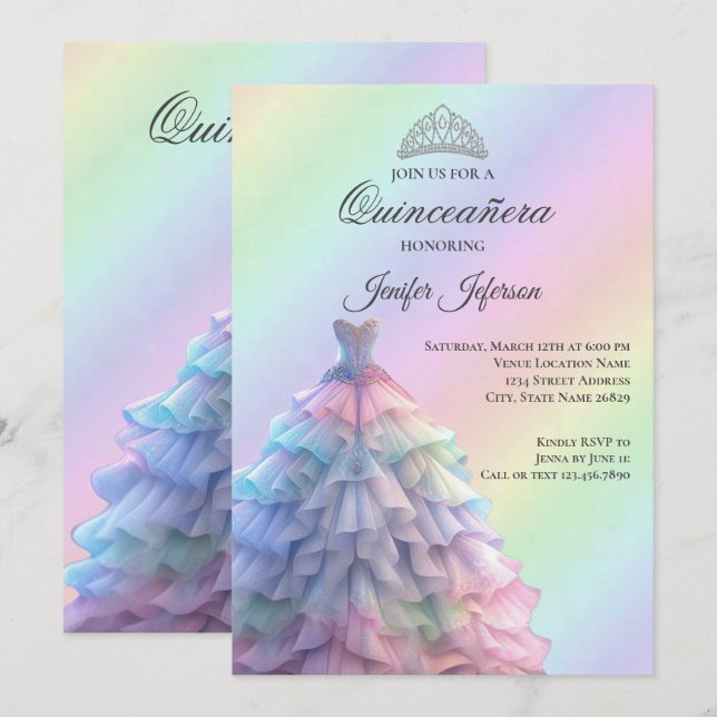 Convite Elegante de Quinceanera (Frente/Verso)