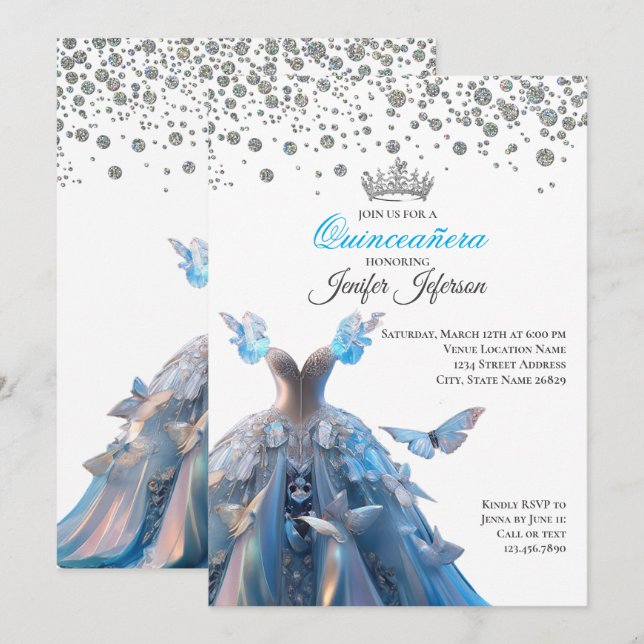 Convite Elegante de Quinceanera (Frente/Verso)