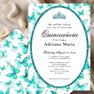 Convite Elegante de Quinceanera Borboletas Azuis