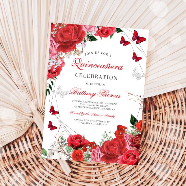 Convite Elegante de Quinceañera com Borboleta Flor (Criador carregado)