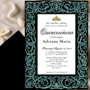 Convite Elegante de Quinceanera com Desenho em Azu