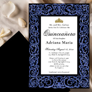 Convite Elegante de Quinceanera com Florais Azuis
