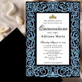 Convite Elegante de Quinceanera com Florais Azul C