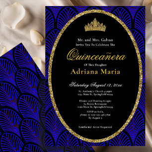 Convite Elegante de Quinceanera Dourado Azul Art D