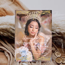 Convite Elegante de Quinceanera Dourado Branco com