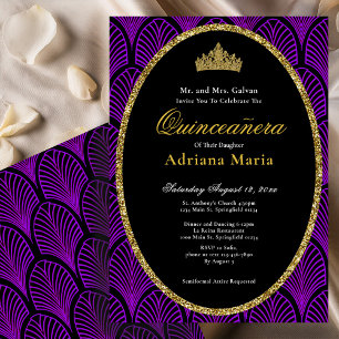 Convite Elegante de Quinceanera em Roxo Art Déco