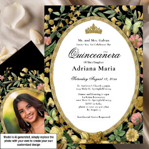 Convite Elegante de Quinceanera Floral Amarelo Dou