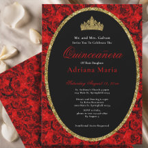 Convite Elegante de Quinceanera Floral Dourado Ver