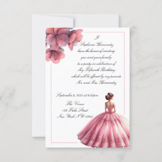 Convite Elegante de Quinceañera Princesa Rosa