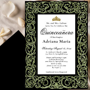 Convite Elegante de Quinceanera Verde Sage