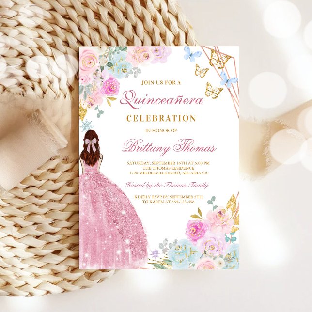 Convite Elegante de Quinze Anos Rosa (Criador carregado)