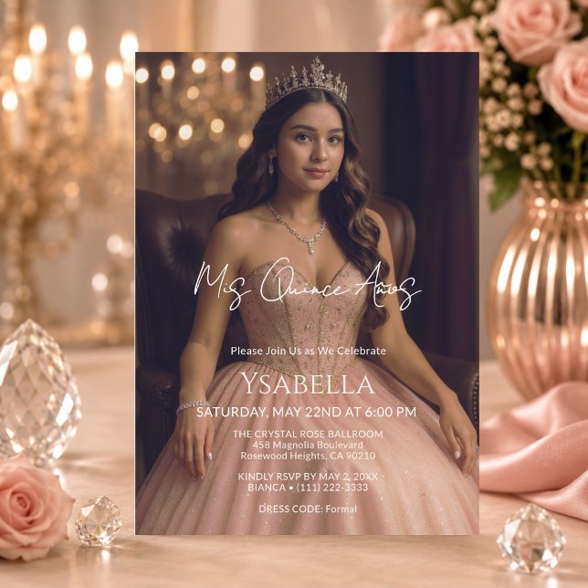 Convite Elegante de Rosa Dourado para Mis Quince A (Criador carregado)
