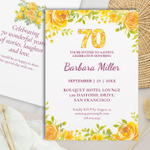 Convite Elegante de Rosas Amarelas para os 70 Anos