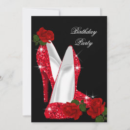 Convite Elegante de salto alto Rosa vermelha preto Anivers