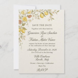 Convite Elegante de Save the Date com Limão e Flor