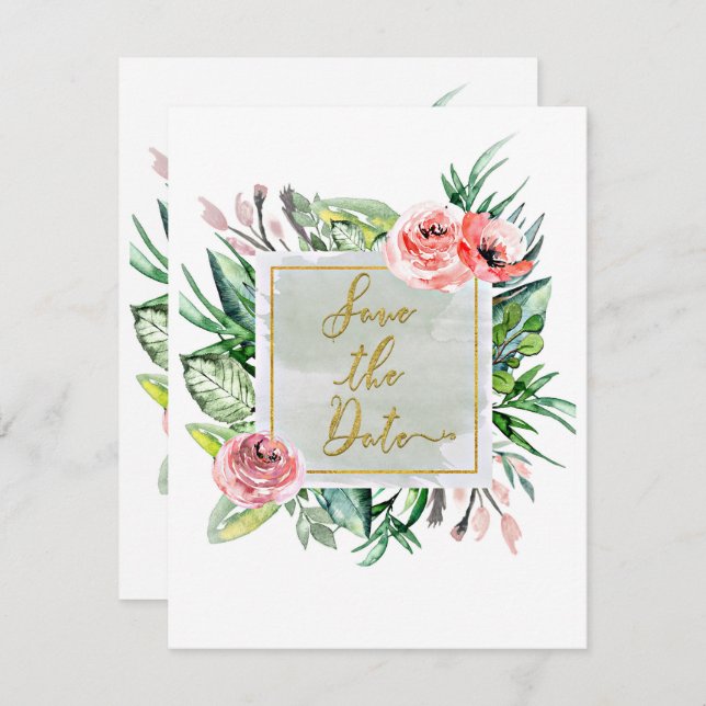 Convite Elegante de Save the Date Floral Moderno (Frente/Verso)