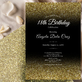 Convite Elegante Debut de 18 Anos com Glitter Dourado e Pr