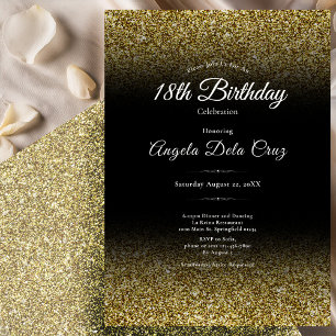 Convite Elegante Debut de 18 Anos com Glitter Dourado e Pr